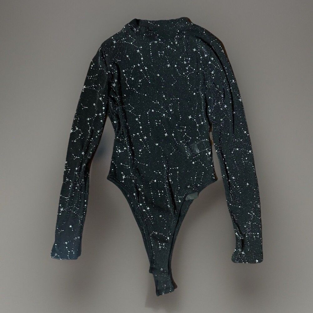 Kesha Concert Outfit Shein Sparkle Black Star Bodysuit Size Medium NWT‎